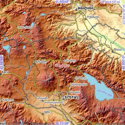 Topographic map of Vanadzor