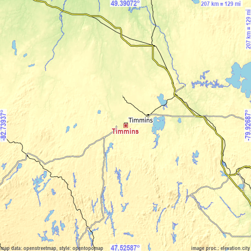 Topographic map of Timmins