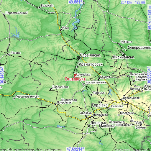 Topographic map of Druzhkivka