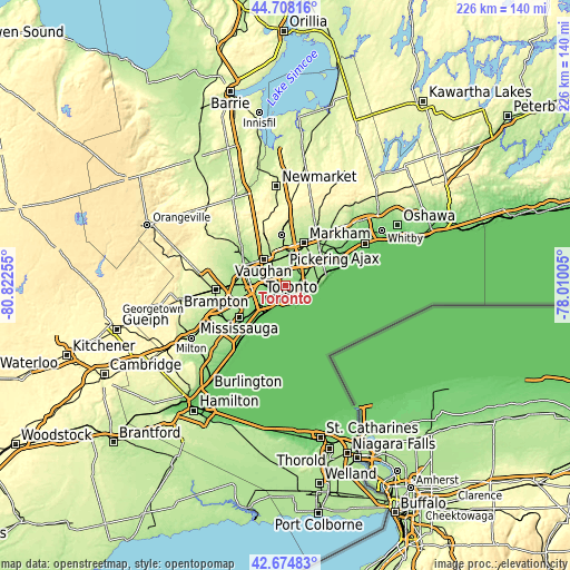 Topographic map of Toronto