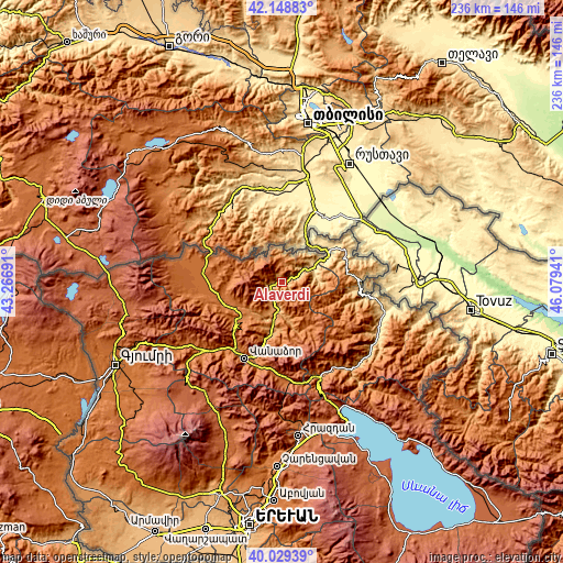 Topographic map of Alaverdi