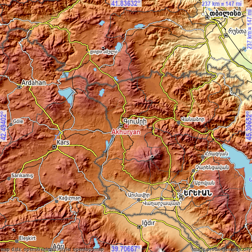 Topographic map of Akhuryan