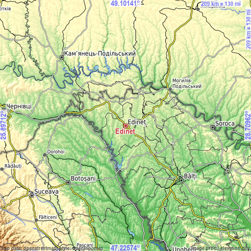 Topographic map of Edineţ