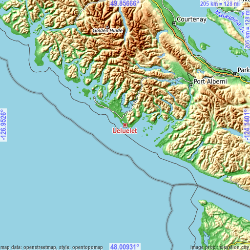 Topographic map of Ucluelet