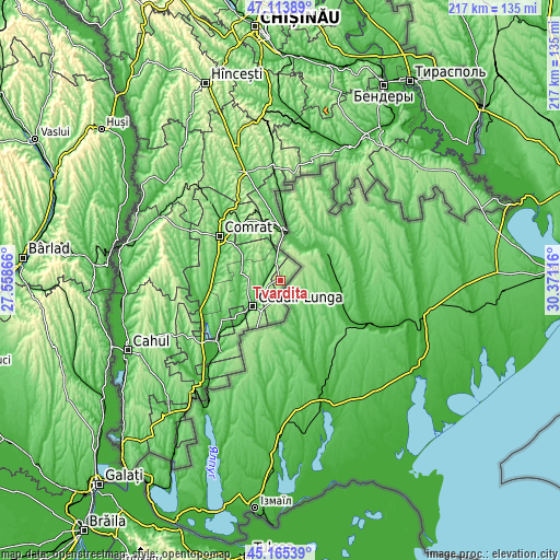 Topographic map of Tvardița