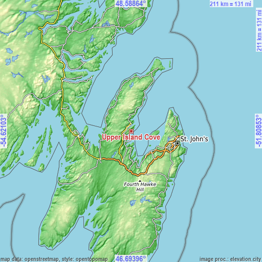 Topographic map of Upper Island Cove
