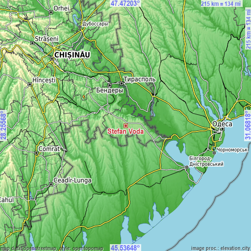 Topographic map of Ştefan Vodă