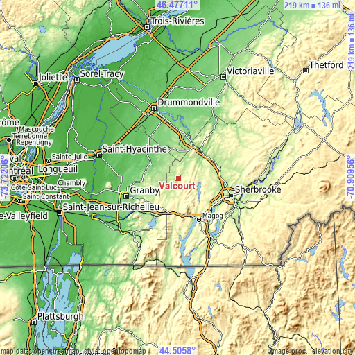 Topographic map of Valcourt