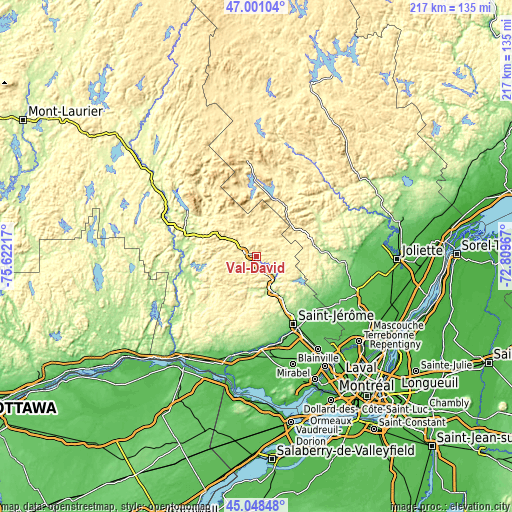 Topographic map of Val-David