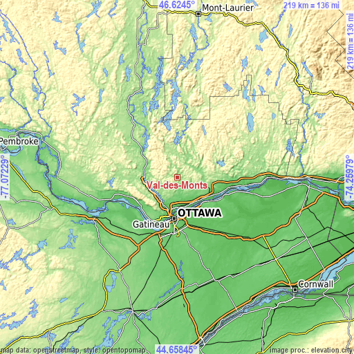 Topographic map of Val-des-Monts