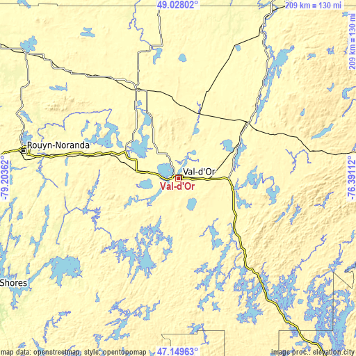 Topographic map of Val-d'Or