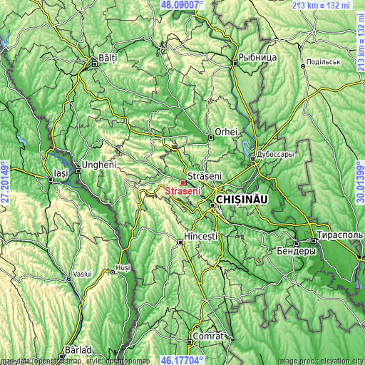 Topographic map of Strășeni