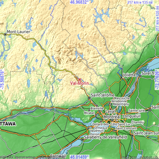 Topographic map of Val-Morin