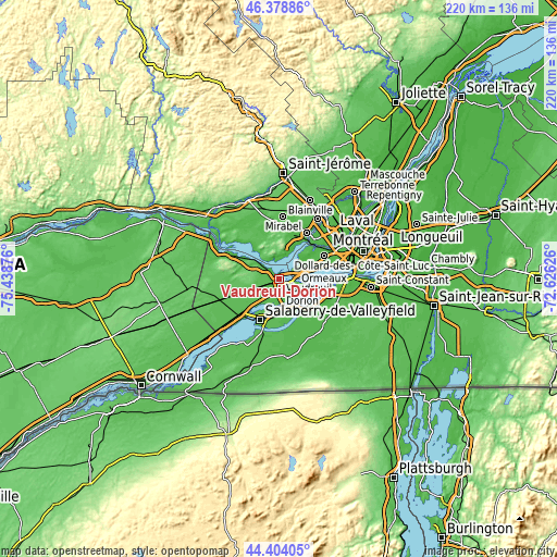 Topographic map of Vaudreuil-Dorion