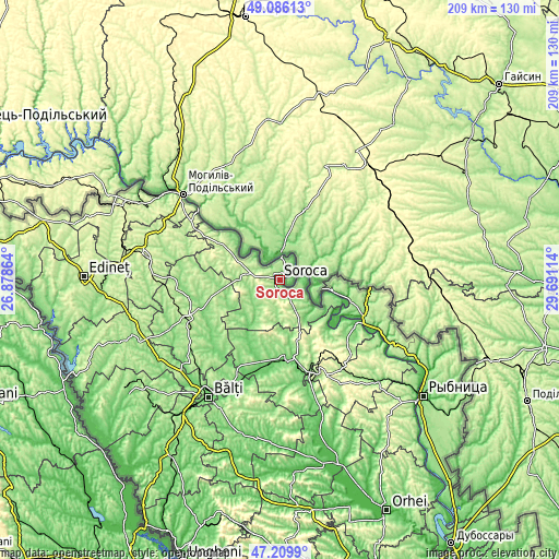Topographic map of Soroca