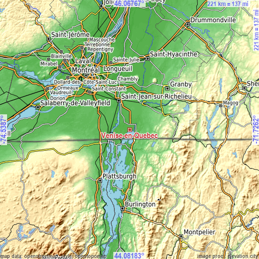 Topographic map of Venise-en-Québec