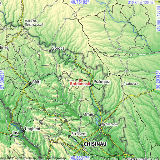 Topographic map of Şoldăneşti
