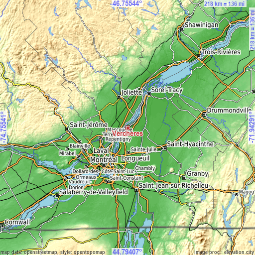 Topographic map of Verchères