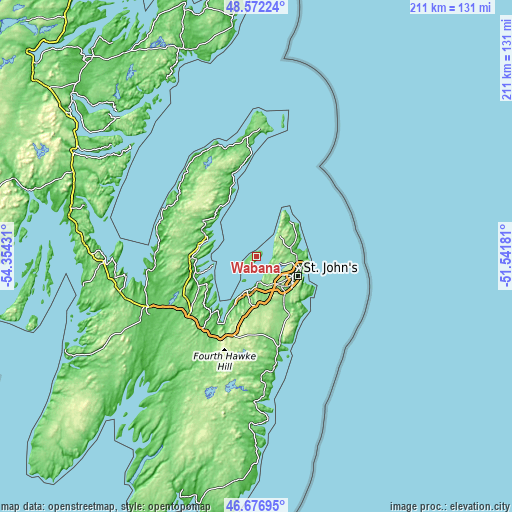 Topographic map of Wabana