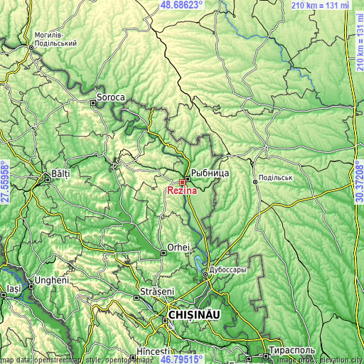 Topographic map of Rezina