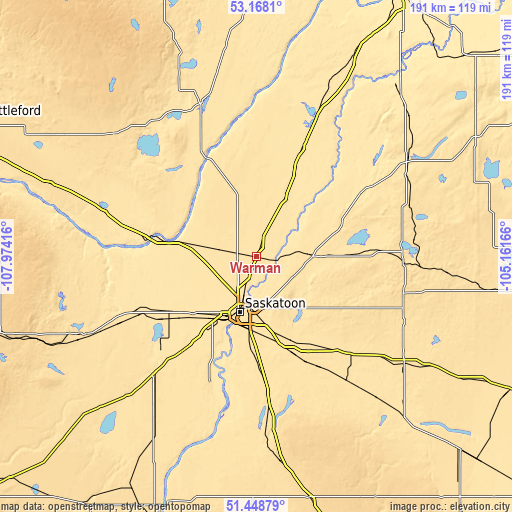 Topographic map of Warman