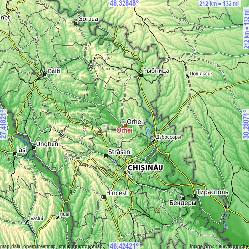 Topographic map of Orhei