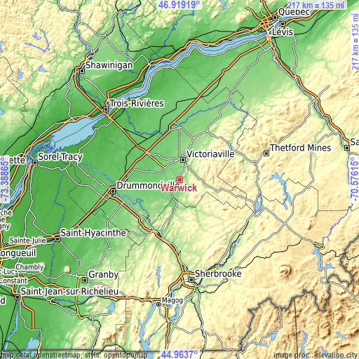 Topographic map of Warwick