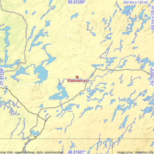 Topographic map of Waswanipi