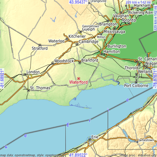 Topographic map of Waterford
