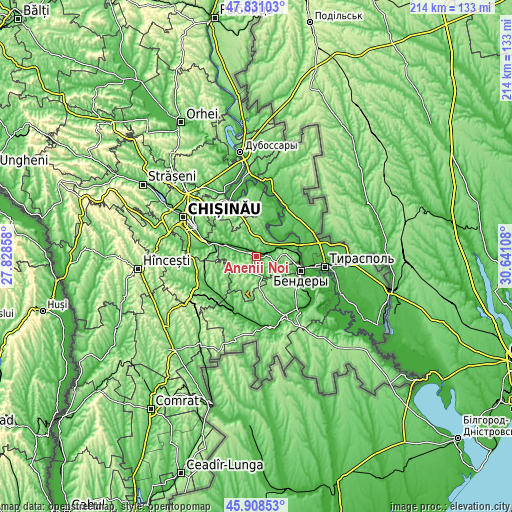 Topographic map of Anenii Noi