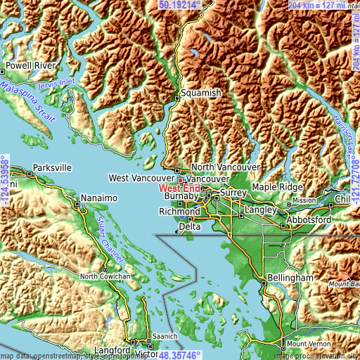 Topographic map of West End