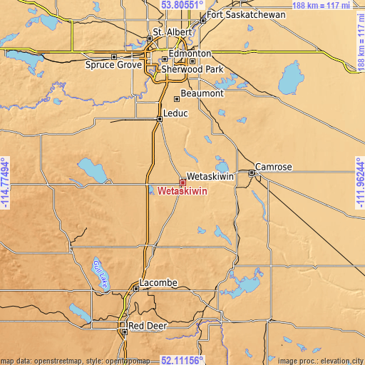 Topographic map of Wetaskiwin