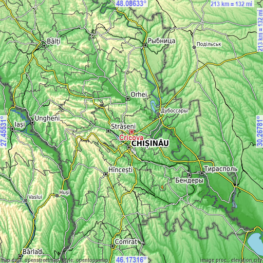 Topographic map of Cricova
