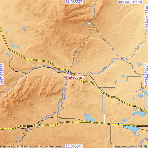 Topographic map of Whitecourt