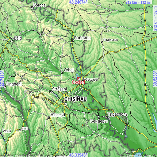 Topographic map of Cocieri