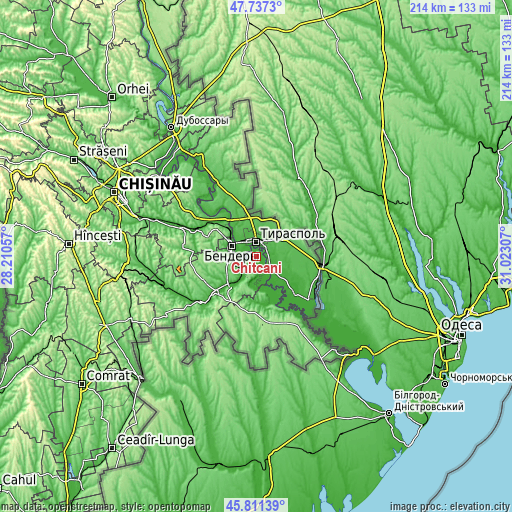 Topographic map of Chiţcani