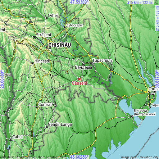 Topographic map of Căuşeni