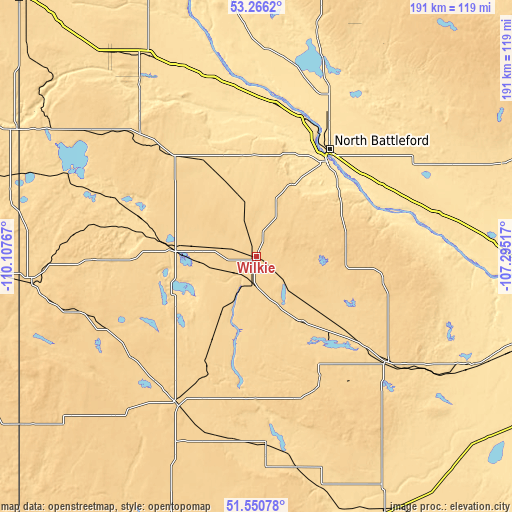 Topographic map of Wilkie