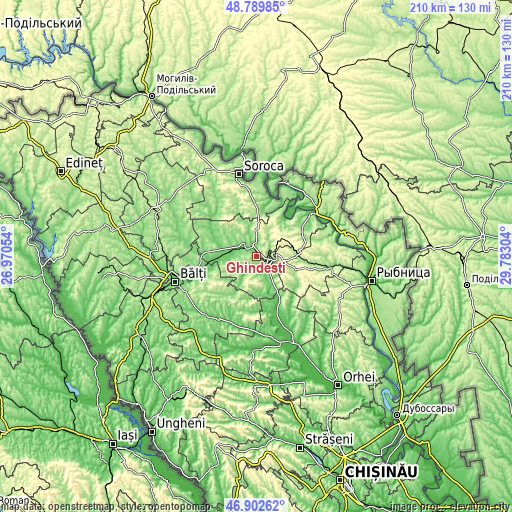 Topographic map of Ghindești