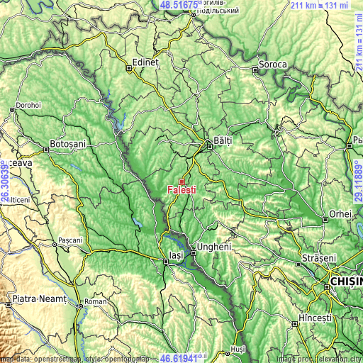Topographic map of Fălești