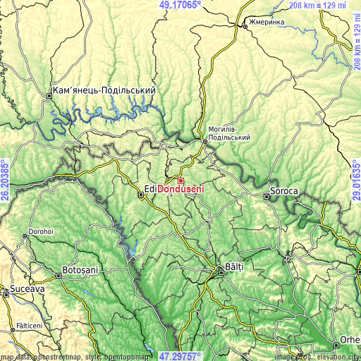 Topographic map of Donduşeni