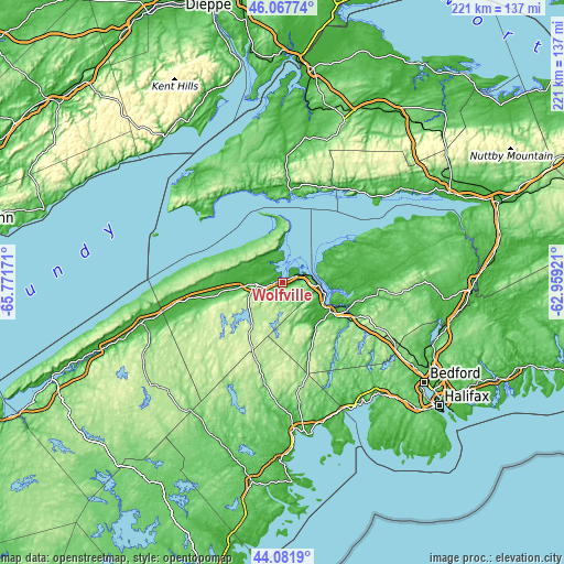 Topographic map of Wolfville