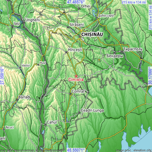 Topographic map of Cimişlia