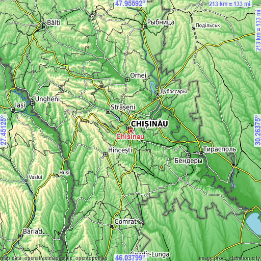 Topographic map of Chisinau