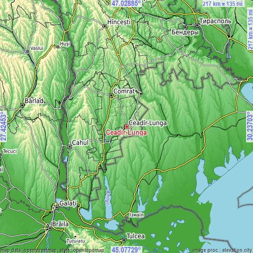 Topographic map of Ceadîr-Lunga