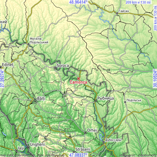 Topographic map of Camenca