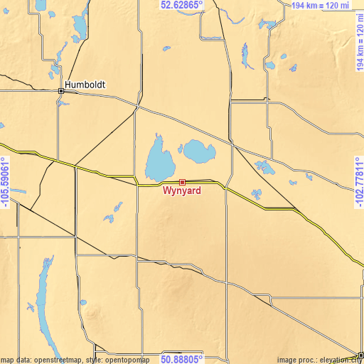 Topographic map of Wynyard