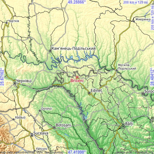 Topographic map of Briceni