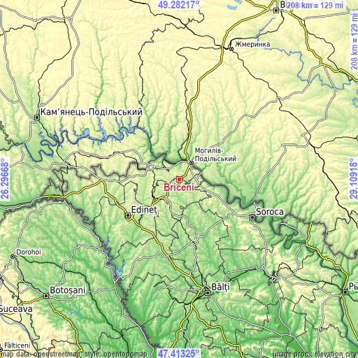 Topographic map of Briceni