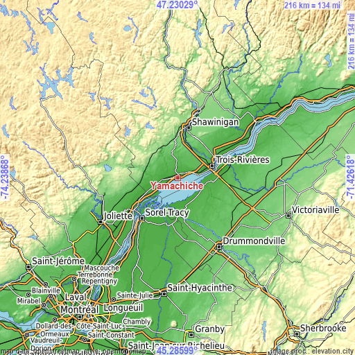 Topographic map of Yamachiche
